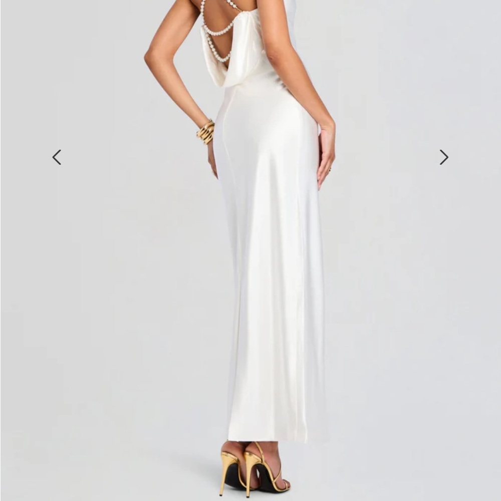 Retrofete Elegant White Satin Gown with pearl straps